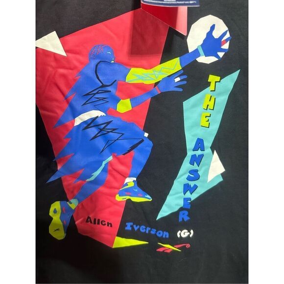 Reebok Allen Iverson BB Iverson Layu Black T- Shirt Multicolor Logo Medium - Picture 4 of 8